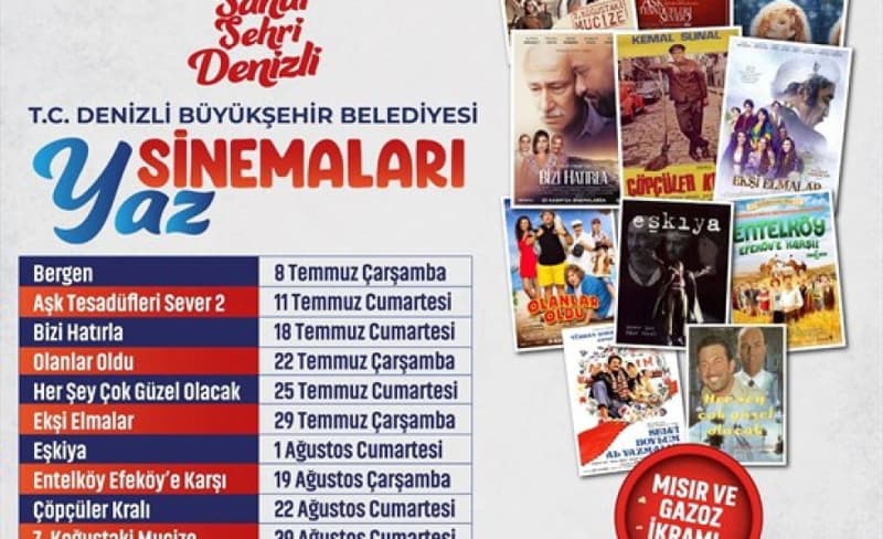 Denizli'de Yaz Akşamları Açık Hava Sineması Başlıyor